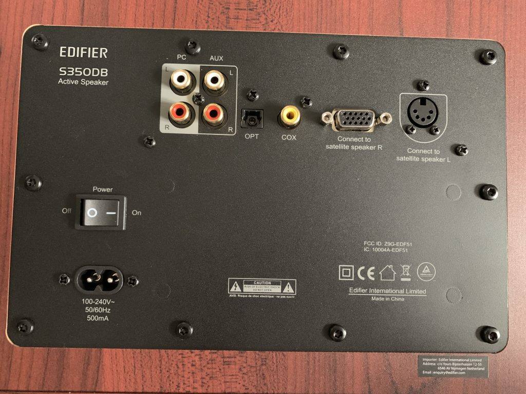 Edifier S350DB Review: The back input panel.