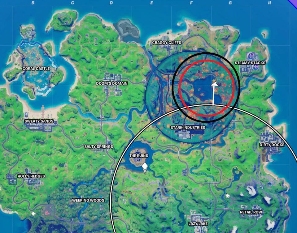 The red circle shows where you'll find Heart Lake.
